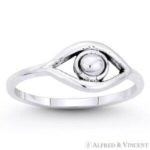 Evil Eye Luck Charm Rustic-Style Ring in Oxidized .925 Sterling Silver Size 7